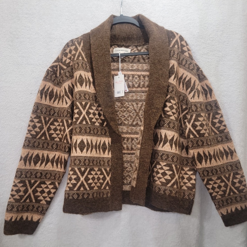 $119 Lucky Brand Southwestern Fair Isle Women's LG Open Cropped Cardigan Shawl
